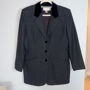 Casual Corner Womens 100% Wool Blazer VTG 90's Size 14 Gray Black Preppy Pockets
